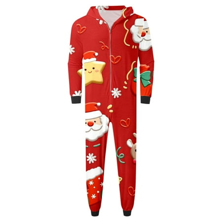 

Family Matching Clothing Babys Merry Christmas Red Prints Hooded Zipper Jumpsuit Matching Clothing Set