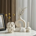 thumbnail image 6 of 3 Pcs Bohemian Ceramic Vase Set, Modern Minimalist Home Decor - Round and Donut Shape Geometric Pattern Vases for Living Room, Table Centerpiece, Shelf Decor, Wedding Gift (Set of 3), 6 of 6