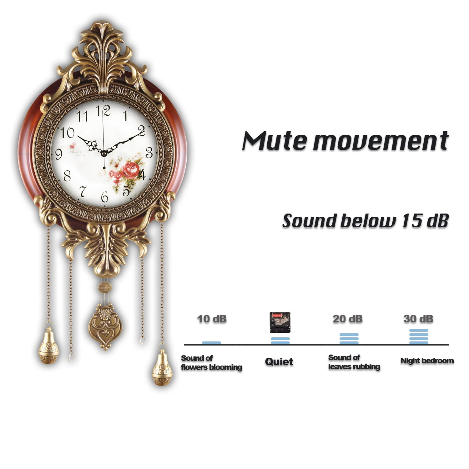 Aero Snail 14" Pendulum Wall Clock, Solid Wood, Battery Operated, Retro Vintage Clock 206C