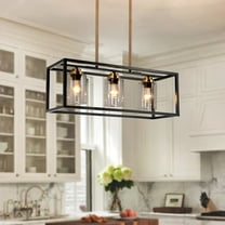 FINE MAKER 3 Lights Modern Black Rectangular Chandelier with Glass Shades, 26 Inch Kitchen Island Linear Chandelier for Bar Restaurant