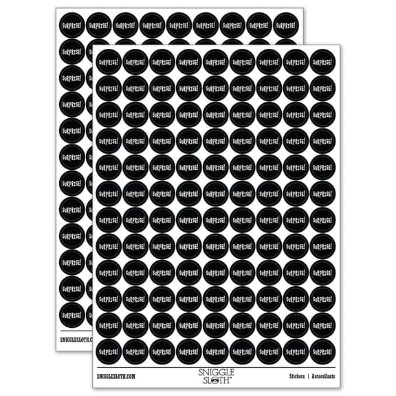 Surprise Fun Text 200 Round Stickers - Black - Gloss Finish - 0.50" Size