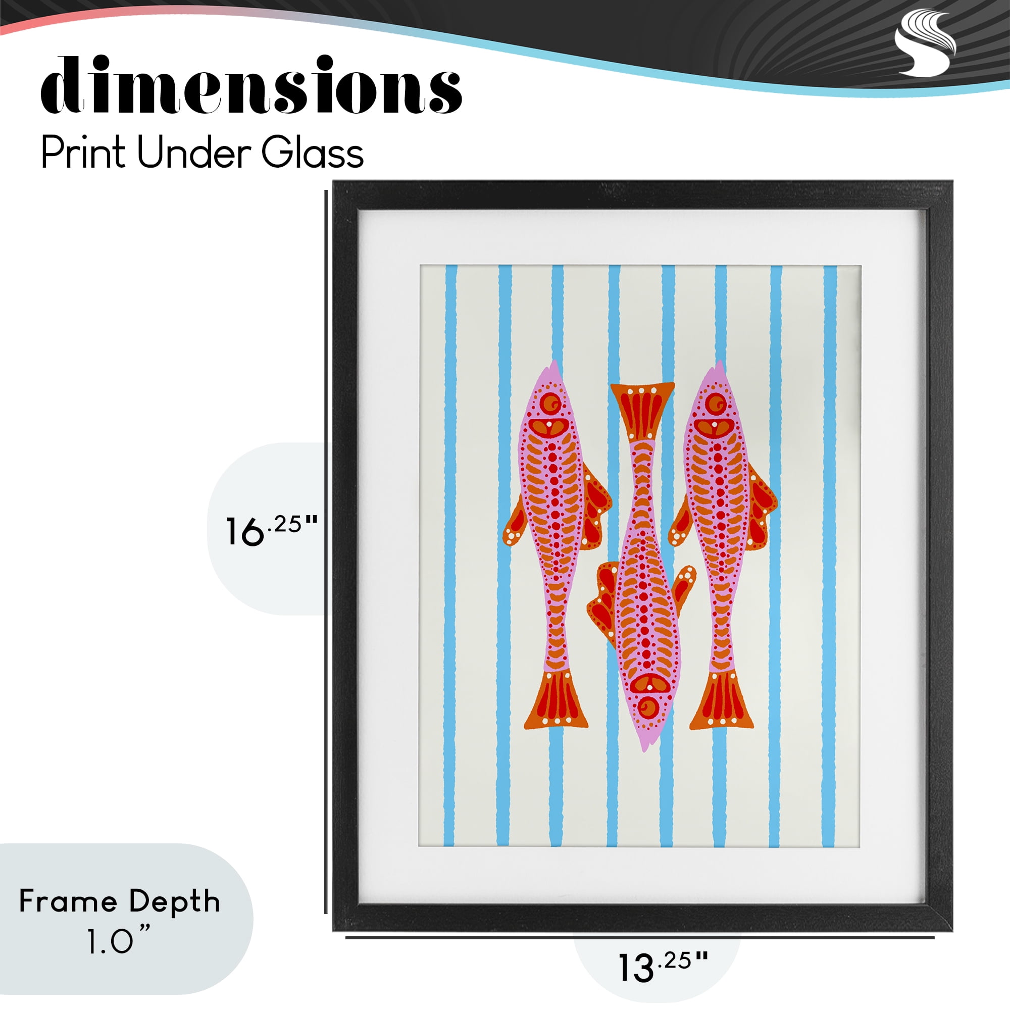 Stupell Industries Bright Aquatic Fish on Stripes Black Framed Print Under Glass, design by Indira Prieto | IndySign