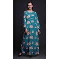thumbnail image 4 of Bimba Polyester Georgette Rose & Ranunculus Floral Printed Womenâ€™s Long Sleeve Elastic Waist MaxiÂ&nbsp;DressÂ&nbsp;Gown-XX-Large Teal Blue, 4 of 5