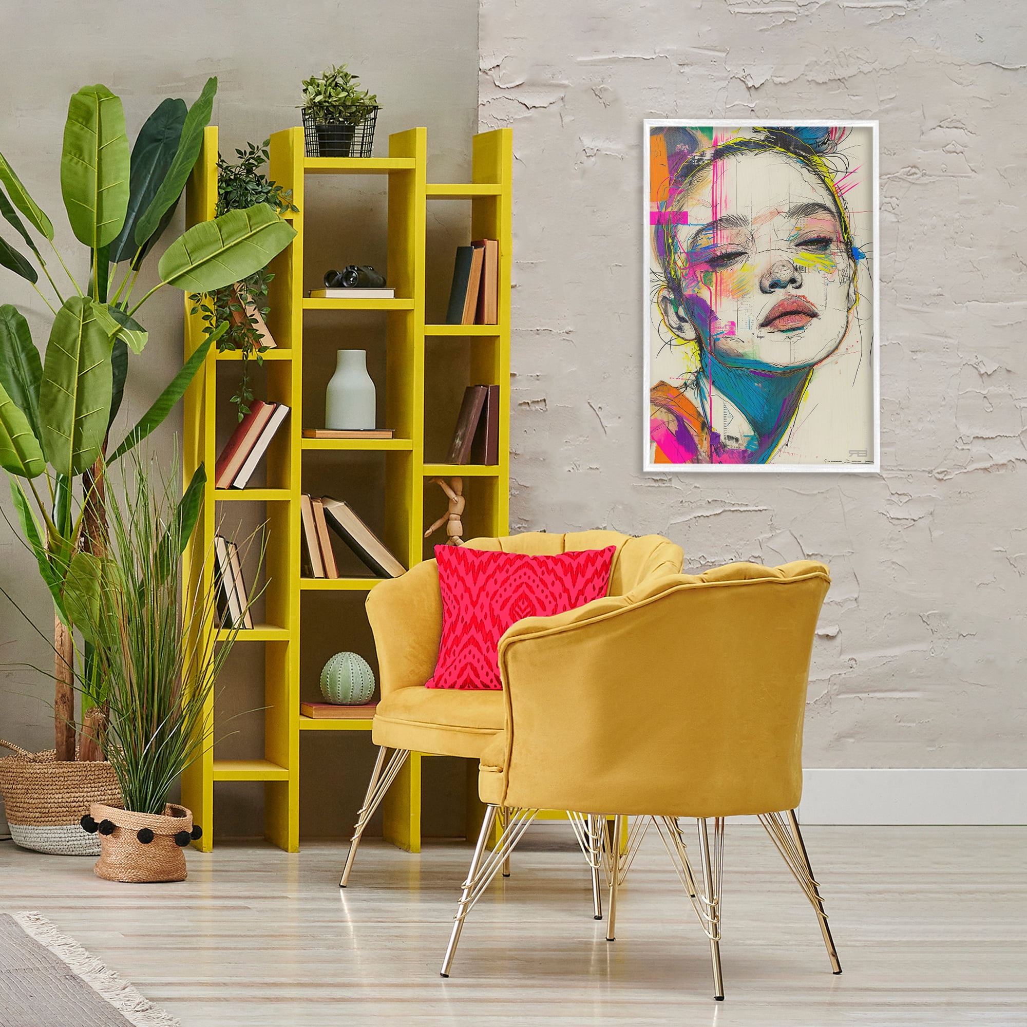 Stupell Industries Bright Sketch Visage Novelty Painting White Framed Art Print Wall Art, 20 x 30