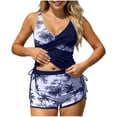thumbnail image 2 of Trajes de baño para mujer, Trajes de baño para mujer, Traje de baño bikini con estampado hawaiano, sin espalda y tirantes, Traje de baño bikini con bloques de color y hombros descubiertos, Traje de ba, 2 of 6