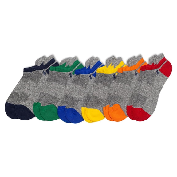Polo Ralph Lauren Men's Athletic Performance Cotton Low Cut Socks-6 Pair Pack-Breathable Mesh & Sport Moisture Wicking, Multicolor Tip, 12-17