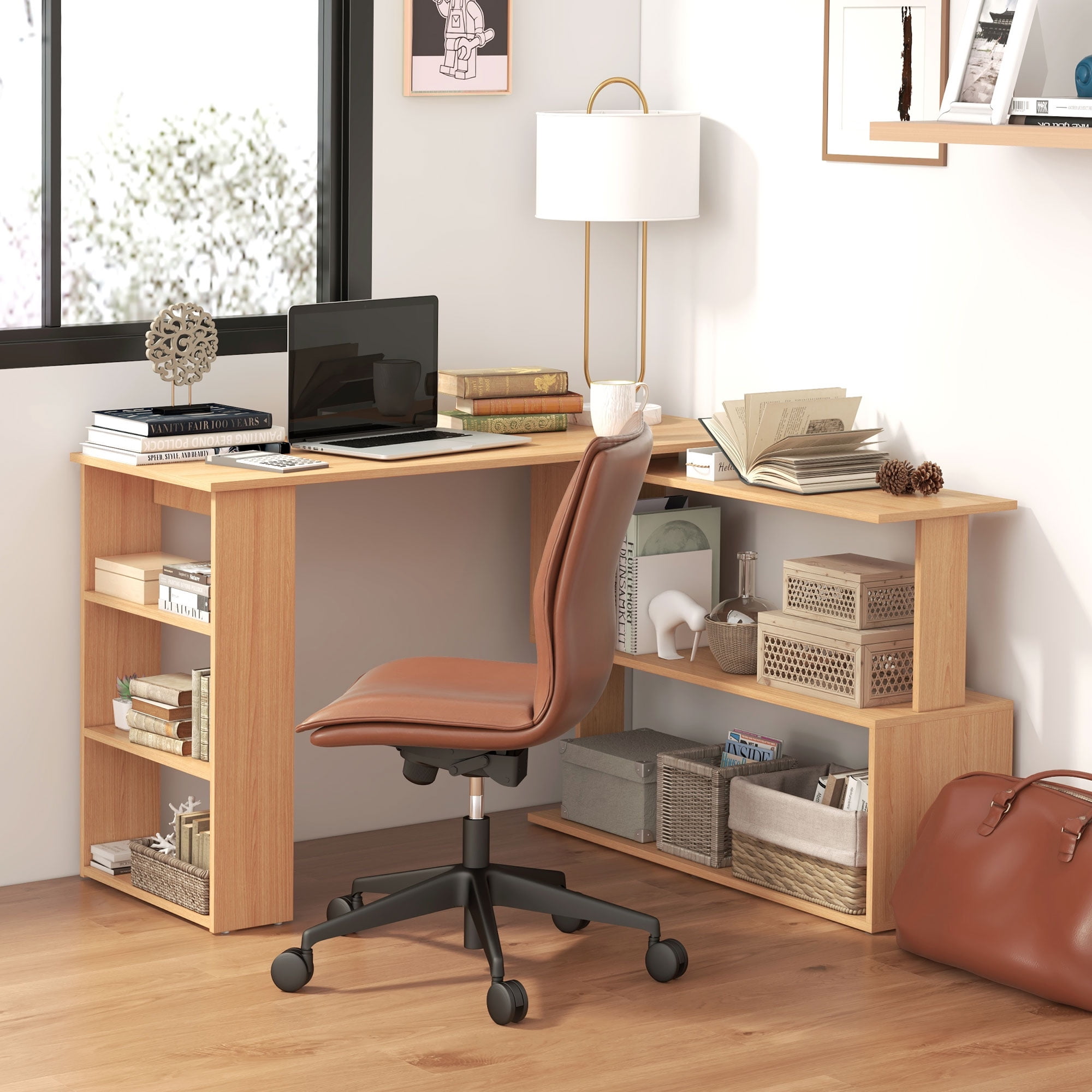 HomCom 360 Rotating Home Office Corner Desk and Storage