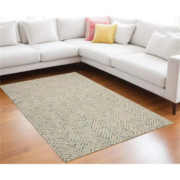 HomeRoots 553385 8 x 12 ft. Wool Chevron Rectangle Area Rug, Ivory, Blue & Green
