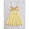 thumbnail image 6 of Women's Vacation Light Yellow Waist Hollow V-Neck Spaghetti Strap Summer Dress Set, 6 of 10