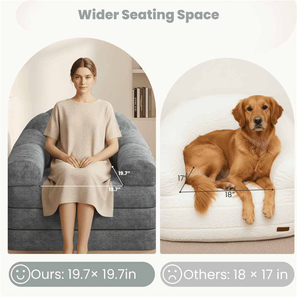Renwick 2-in-1 Convertible Sofa  Bed Folding Sleep Chair Bed Chenille Sofa with Armrests  for Living Room and Bedroom, Gray