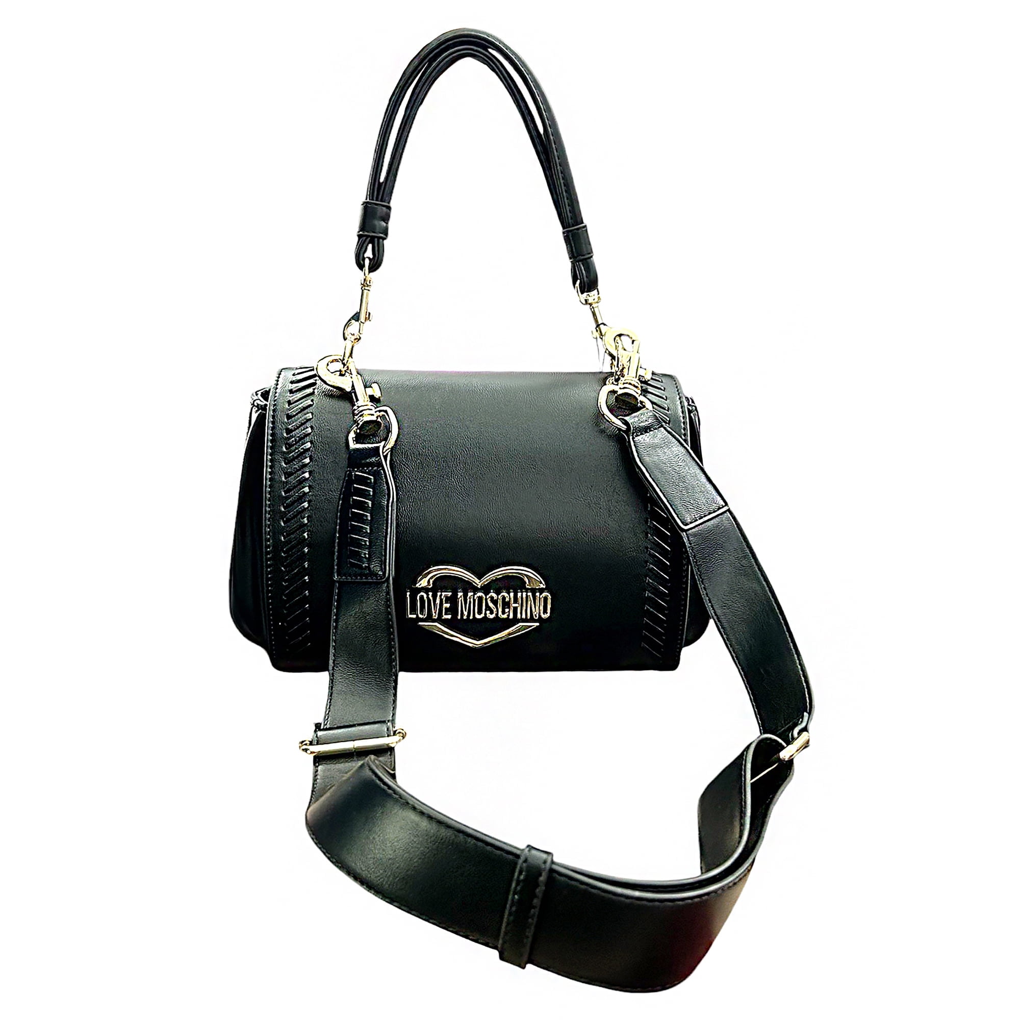 Love Moschino Women's Black Faux Leather Heart Chain Shoulder Bag