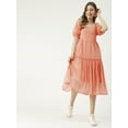 thumbnail image 3 of Moomaya Solid Square Neck Smocked Midi Dress, Poly Georgette Dresses For Women, 3 of 8