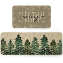 Xmas Kitchen Mats Set of 2,Winter Christmas Tree Print Rugs,Home Decor Floor Mat, Non-Slip Absorbent Door Mat - 17x29 and 17x47 Inch AKM005