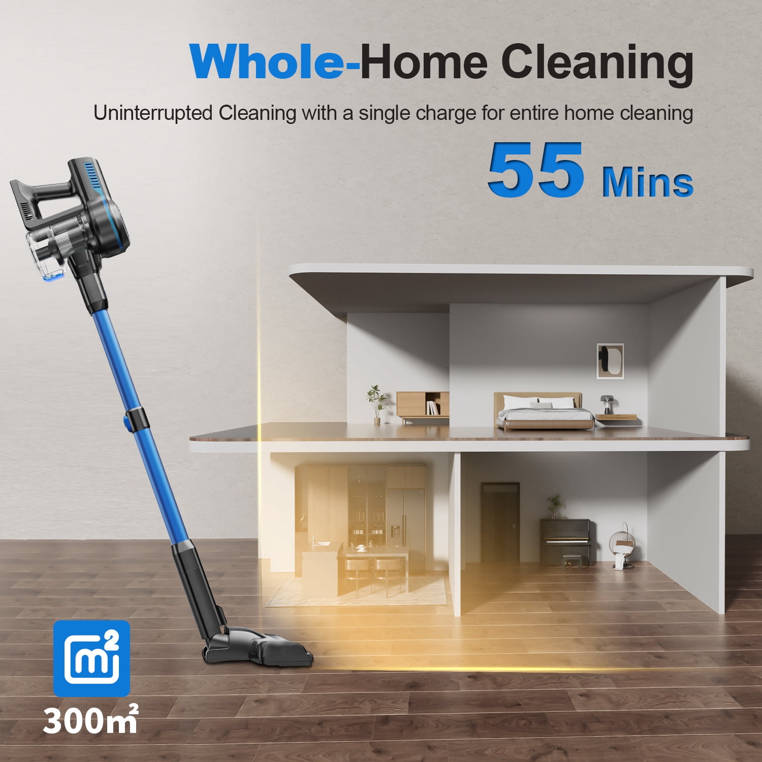 INSE 45kPa Cordless Vacuum Cleaner with Brushless Motor, 6 in 1 Stick Vacuum Lightweight for Hard Floor Carpet Pet Hair, S7P Blue