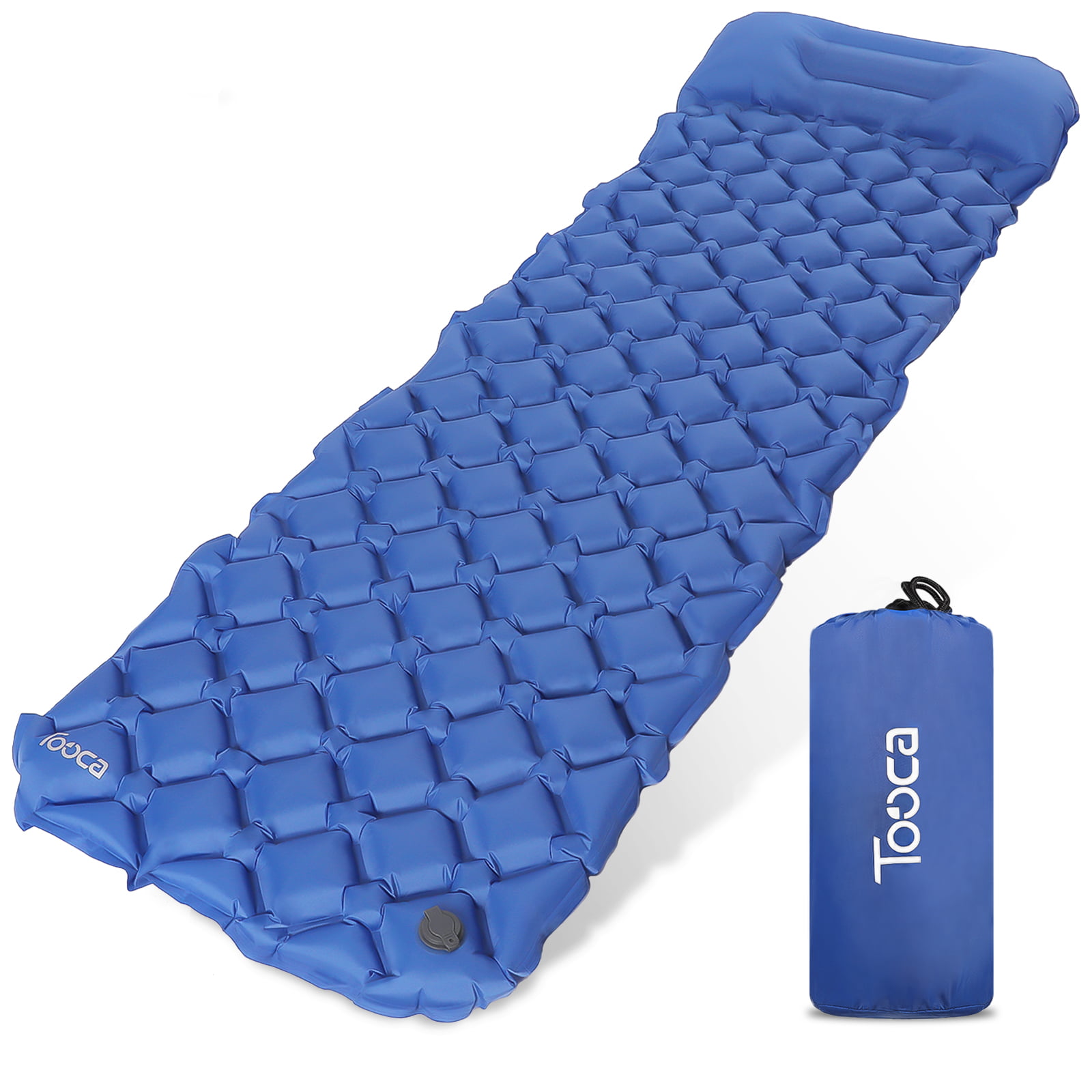 Inflatable Sleeping Mat with Pillow Ultralight Camping Pad Waterproof Air Mattress Folding Inflating Single Bed waterproof Air Pad for indoor and outdoor for Hiking travel,Sport,Backpacking Blue 