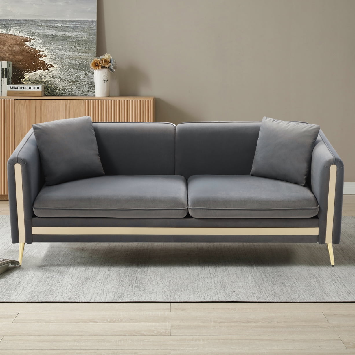 Topcobe, 77.2" Modern Upholstered Velvet Loveseat Sofa 2 Seater Couch ...