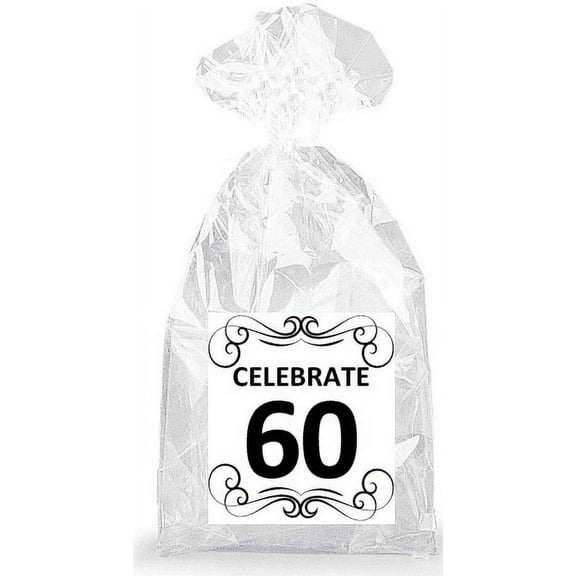 Elegant Celebrate 60th Birthday Party Favor Bags with Ties - 12pack