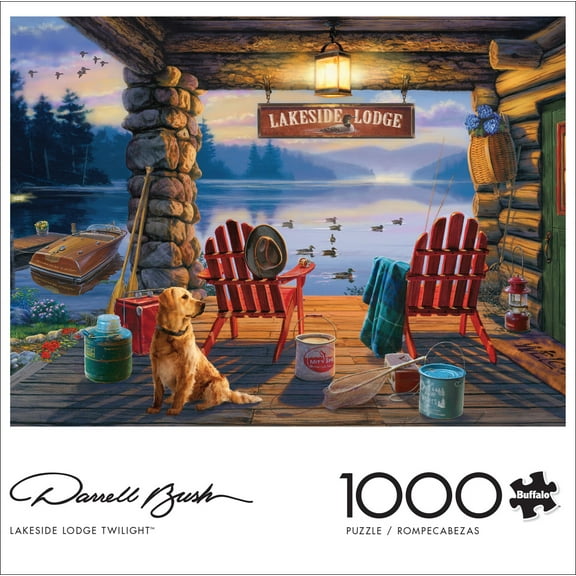 Buffalo Games 1000-Piece Darrell Bush Lakeside Lodge Twilight Interlocking Jigsaw Puzzle