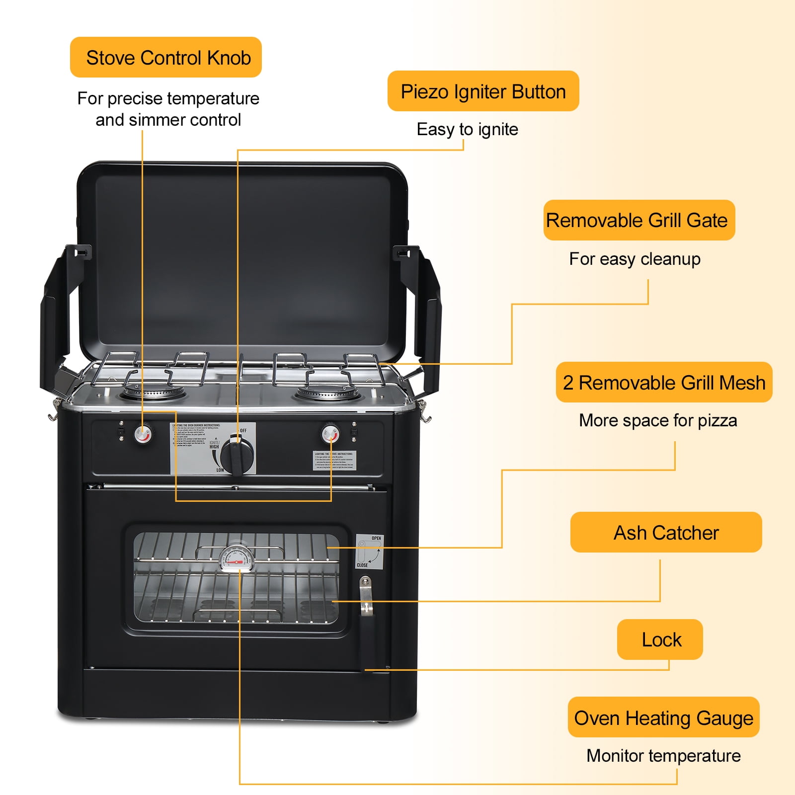 Zintown 2-in-1 Gas Burner & Oven Propane Stove Camping Portable Oven 2 Burner w/ Windpanel