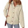 thumbnail image 2 of Female Quilted Jacket Casual Winter Open Front Button Down Puffer Coat Outwear Cardigan Cream White L, 2 of 7
