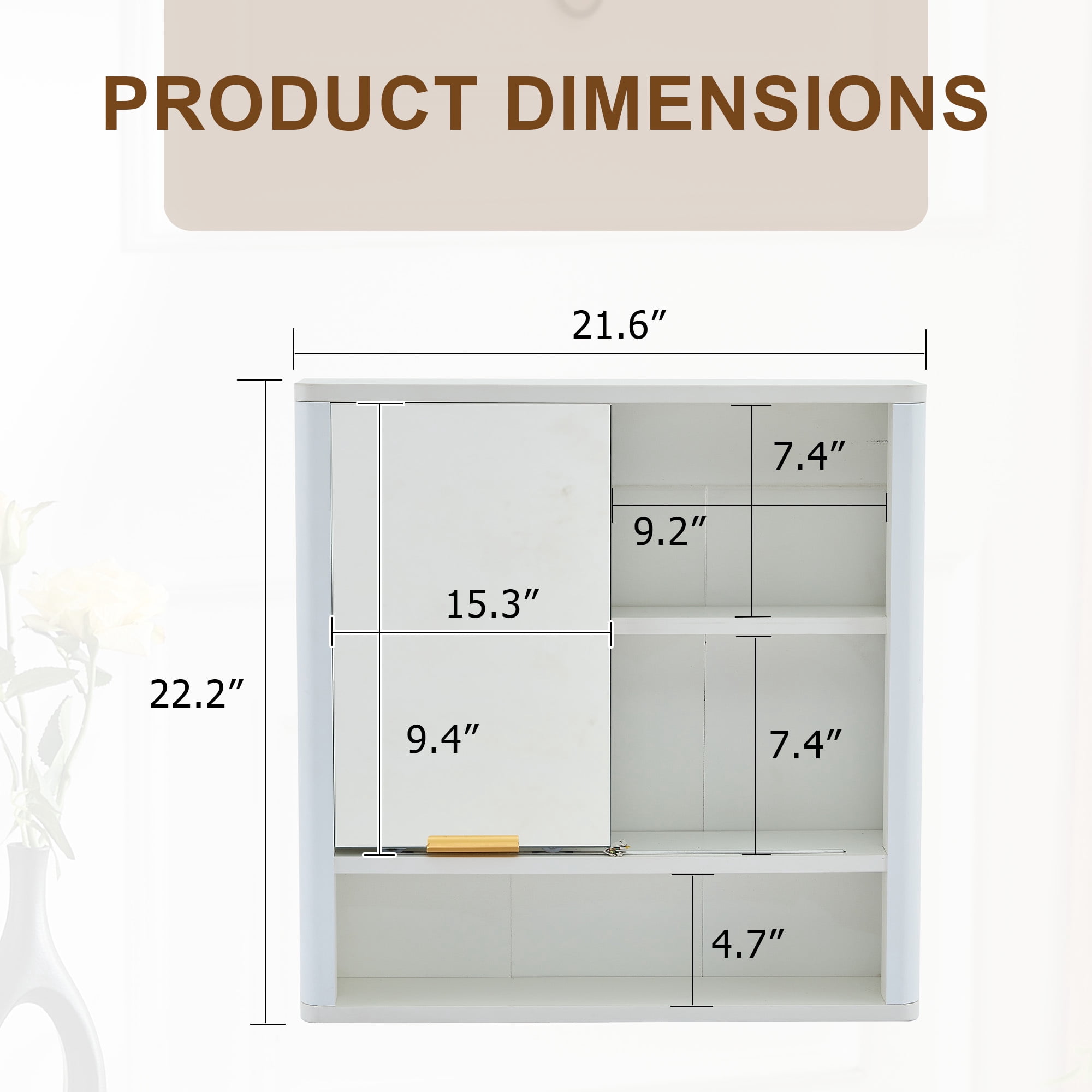 Leumius Wall Mounted Mirror Cabinet,Bathroom Storage Cabinet with Single Door and Open Shelves, Multipurpose Wall Organizer for Bathroom Vanity Laundry Room White