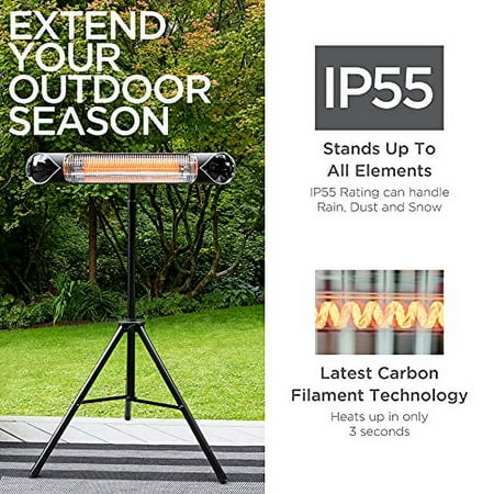 Briza Infrared Electric Patio Heater - Indoor/Outdoor Heater - Portable Wall/Garage Heater - 1500W - use with Stand - Mount to Ceiling/Wall)