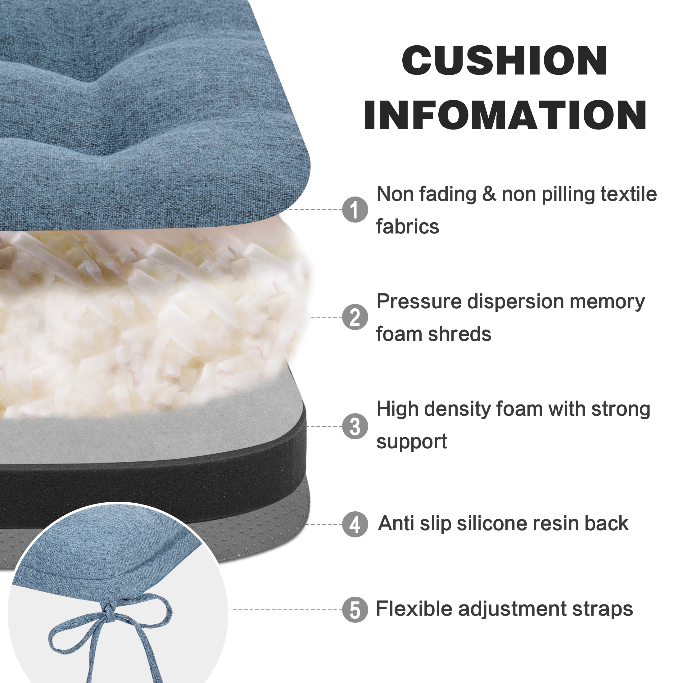 Baibu Chair Cushions for Dining Chair Set of 4, Blue