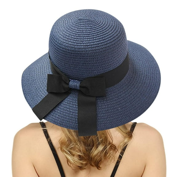 1PC Hat Blue Spandex Summer Hats for Women Wide Bongrace Women Straw Beach Hat Little Girl Sun Cap Foldable Ladies Hats
