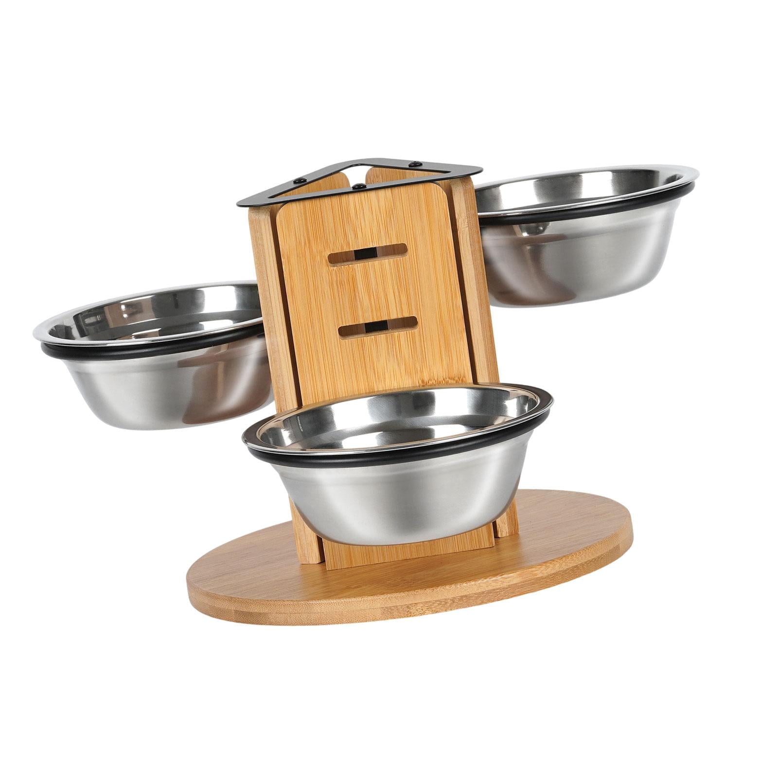balikha Elevated Cat Bowls Dogs Water Food Bowls Feeding Station for Multiple Cats Food Dispenser Stable with Wooden Stand Pet Dishes