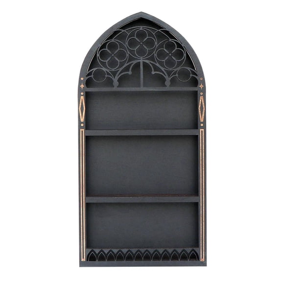 Gothic Window Crystal Shelf Display for Wall,Wall Mounted Floating Shelves Old Church Window Crystal Wall Shelf,Wall Hanging Gothic Boho Black Essential Oil Shelf