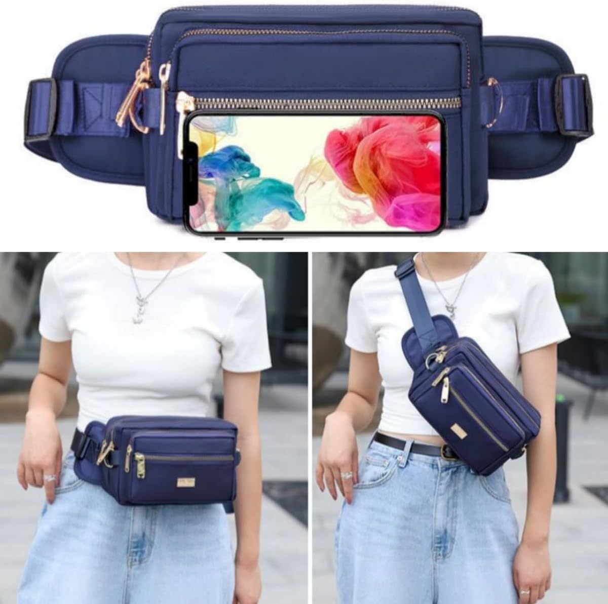 Extra Large Fashion Fanny Pack for Men Women, Waist Bag for Waterproof Hiking Running Biking Gym Outdoor Sports Travel Belt Bag