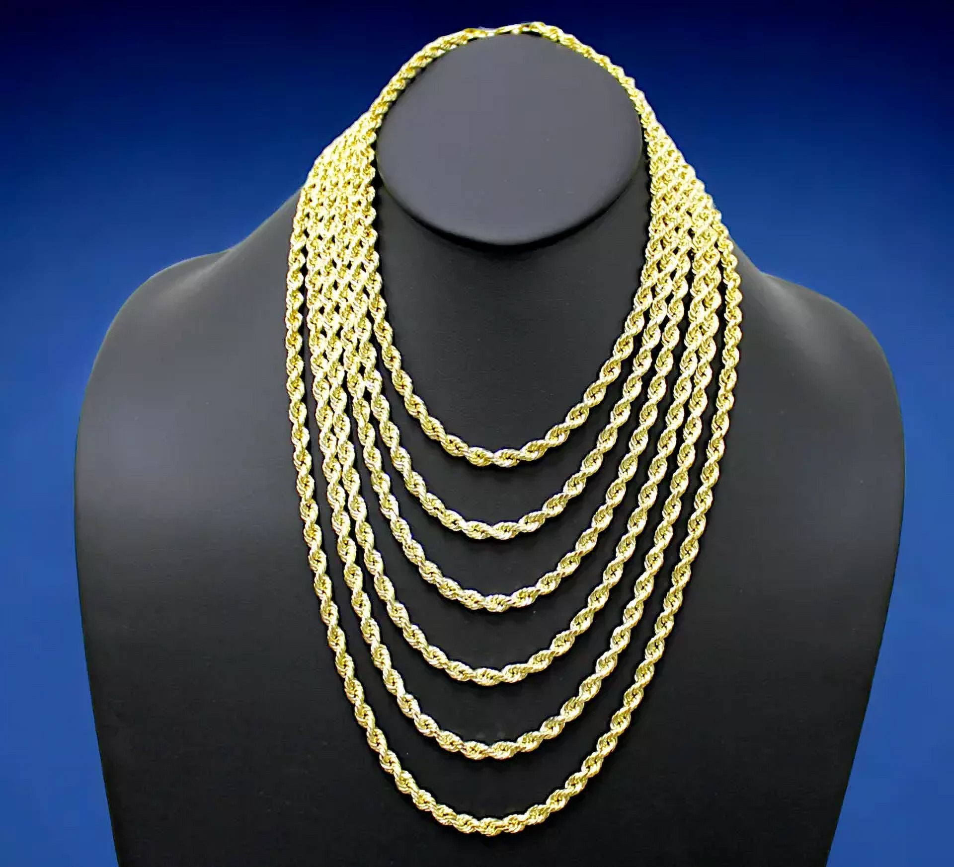 14K Yellow Gold Solid Rope Chain Necklace Diamond Cut Real Men Women Jewelry 6.0mm | 22 Inches