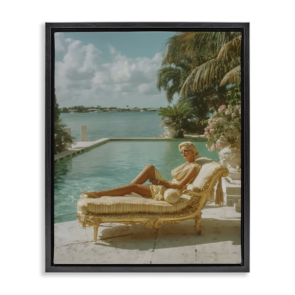 Stupell Industries Vintage Poolside Woman Black Framed Floater Canvas Wall Art, design by Franklyn Gregory