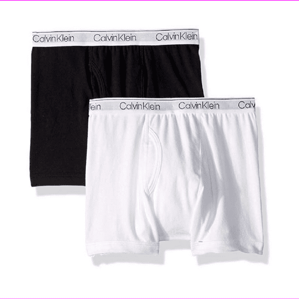Calvin Klein Boys' Cotton Boxer Briefs 2pk, Black and White, XS (4-5) - Calvin Klein Boys' Cotton Boxer Briefs 2pk, Black and White, XS (4-5) -
