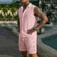 thumbnail image 5 of Ceisia Men's Loose Fit Linen 2-Piece Set Sleeveless Button-Down Shirt with Elastic Waist Drawstring Shorts Gifts, 5 of 7