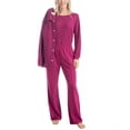 thumbnail image 2 of Muk Luks Quilted Shacket 3 Piece Lounge Set, Long Sleeve T-Shirt and Pants with Jacket, Berry Pink, M, 2 of 8