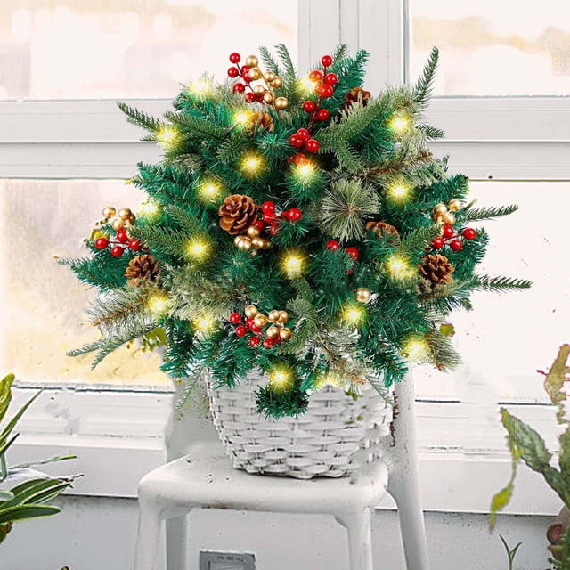 B Artificial Flocked Christmas Tree With Lights 78 Inches Tall Includes Two Trees For Indoor Outdoor Decor Larger Set