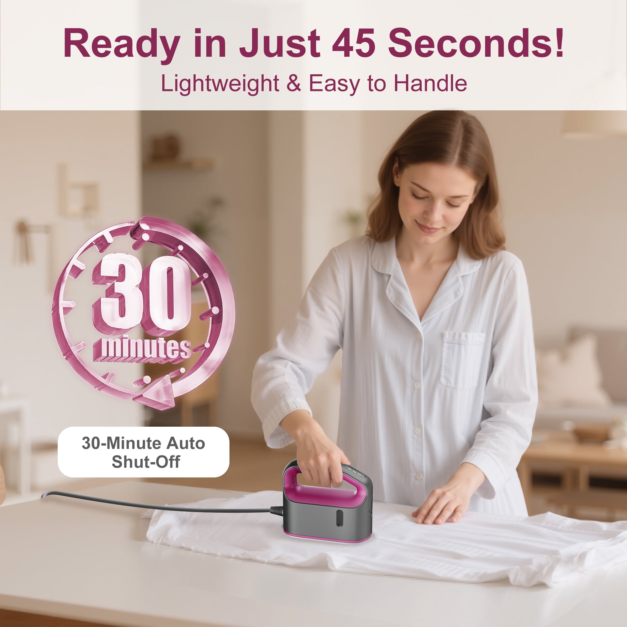 Newbealer Travel Steam Iron,1200W Handheld Steamer for Clothes,3 Levels Steaming&Dry Ironing,Low-temperature protective panel,Drip-free tank,Self-Cleaning