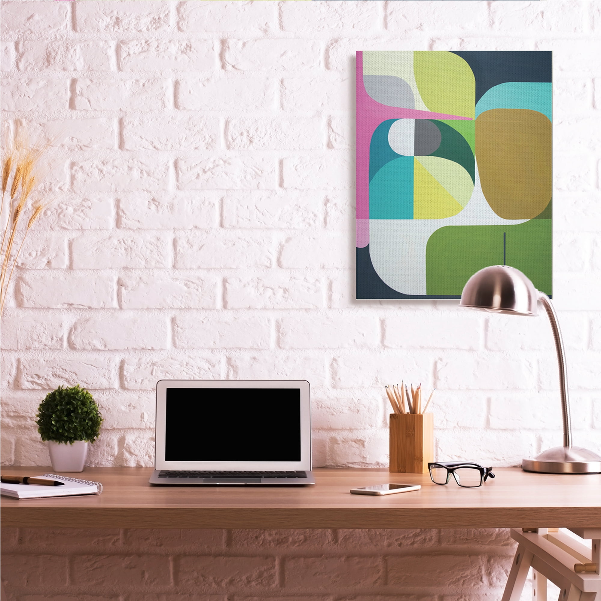 Stupell Industries Abstract Curved Shapes Green Pink Brown,30 x 40,Designed by Marion Griese