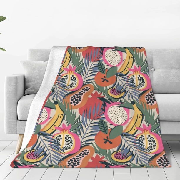 Balery Tropical Fruit Manta de Felpa Suave y Acogedora – Cobija de Franela Aterciopelada para Cama, Lavable y Cálida para Sofá, Mascotas, Transpirable-50"x40"