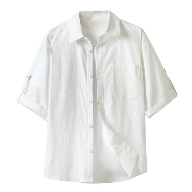 Chemises à Manches Courtes pour Hommes Mode Décontractée Unie Col Rabattu Bouton Blouse Manches Courtes Chemises Hommes Manches Courtes Chemises Hommes Manches Courtes Décontractées