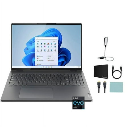 Lenovo Yoga 7i 16 inch 2.5K Touchscreen (2560 x 1600) 2-in-1 Convertible Laptop Computer, Core i5-1240P, 8GB Memory, 512GB SSD, Backlit Keyboard, Storm Grey + Mazepoly Accessory
