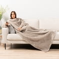 thumbnail image 5 of PAVILIA Fluffy Blanket with Sleeves Women Men Adults, Wearable Blanket Plush Soft Fuzzy, Snuggle Pocket Sleeved TV Throw, Sherpa Fleece Warm Cozy Shaggy Gifts Ideas Mom Wife, Taupe Tan, 5 of 9