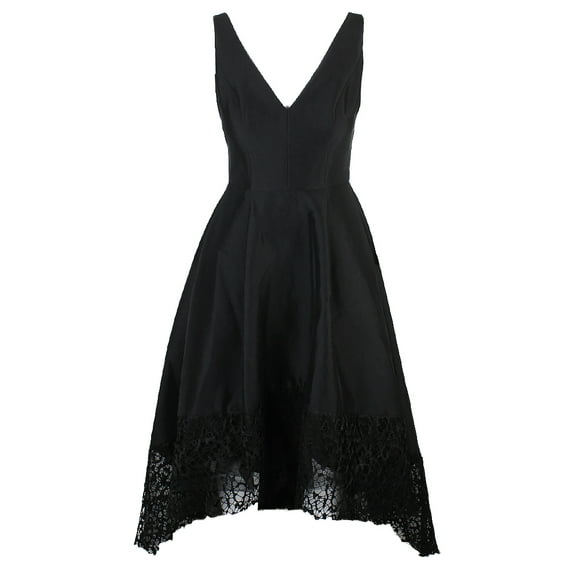 Betsy & Adam Womens Black Sleeveless Crochet-Hem Hi Lo Gown 6P