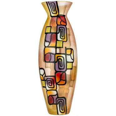 Victoria Bella 20" Decorative Vase, Mozaic Gold, European Glass with a Handmade Unique Pattern