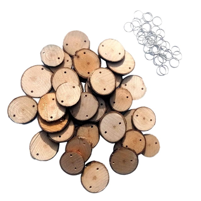 Rongfmy 40 Pcs Étiquettes en Bois Rondes avec Trous et Crochet Rond pour Planches d'Anniversaire