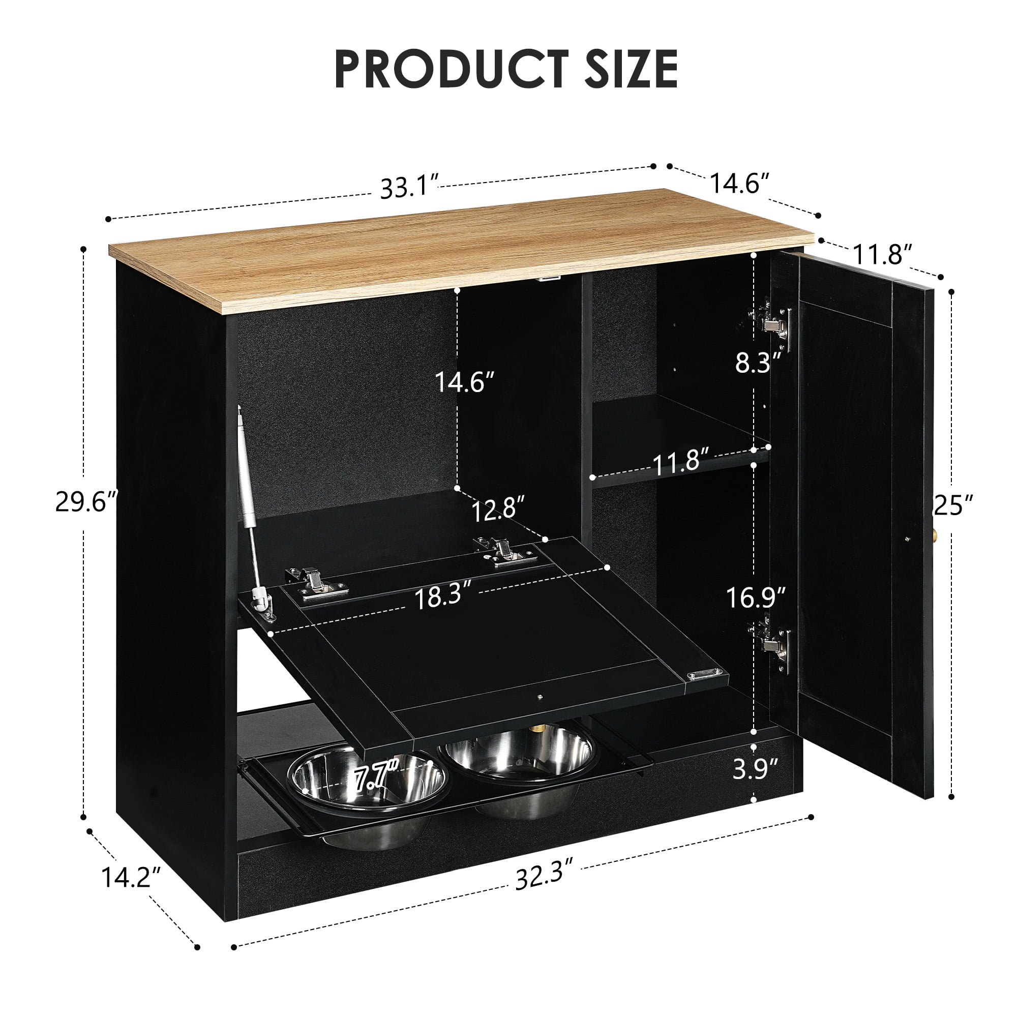 Feeding Station With 2 Lockers, Pet Feeding Station With 2 Elevated Dog Bowls, Side Hooks, Anti-Tipping Kit, Hidden Pet Feeding Station For Feeding And Watering