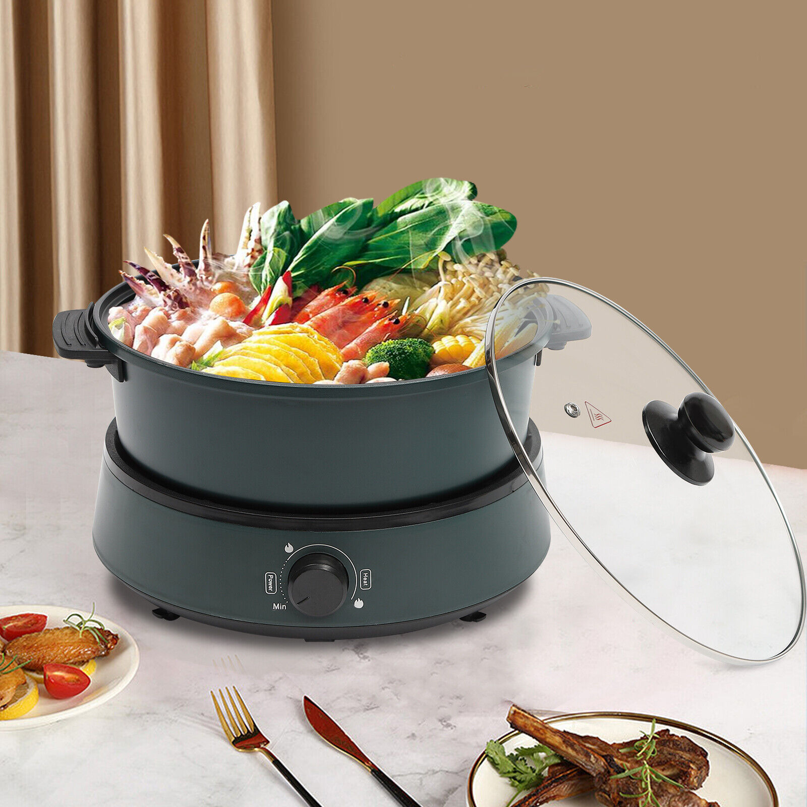 Miumaeov 4L/4.2QT Electric Hot Pot Multifunctional Portable Non-stick Skillet Split Cooker Pan Shabu Shabu Pot