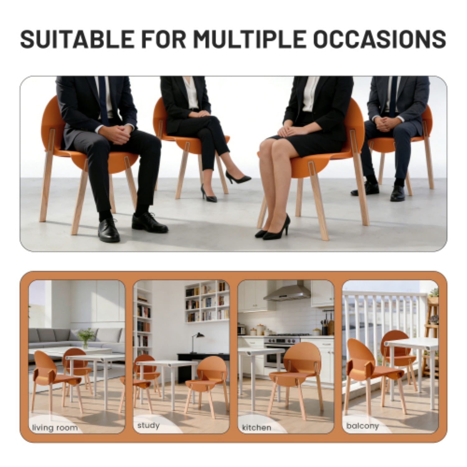 Dining Chairs Set of 4, Modern Kitchen Chairs with PP Seats & Solid Red Oak Wood Legs, 330 lb Capacity, Indoor Dining Room Living Room Chairs, Tropical Orange
