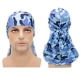 thumbnail image 4 of Yvsxxv Camouflage Print Silky Bandana, Polyester Stretch Head Wrap, Unisex Daily Hair Accessory, Blue, 1 Pc, 4 of 6